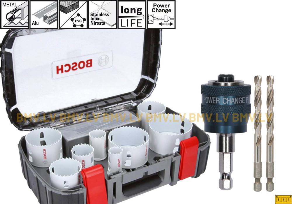 Bosch Progressor Bi-Metall-HSS kroņurbju komplekts 25, 32, 40, 54, 60, 68, 76, 86 mm + adapteris un 2 centrurbji