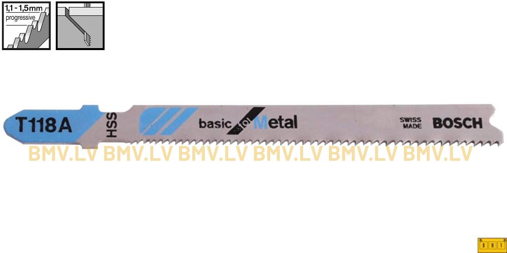 Figūrzāģa asmenis metālam Bosch basic for Metal T118A (5gab)