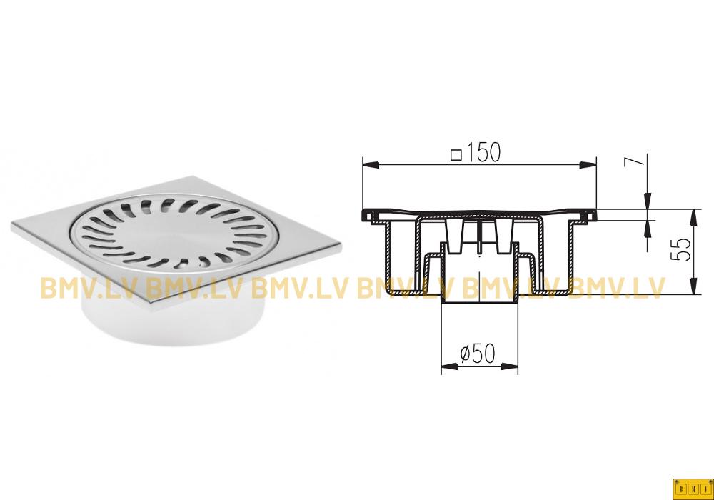  Grīdas notece-traps PV DN 50/55 nerūs.tēr.