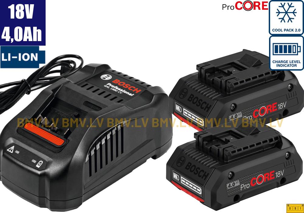 Lādēšanas komplekts Bosch Starter-Set 2 x ProCORE18V 4.0Ah + GAL 1880 CV