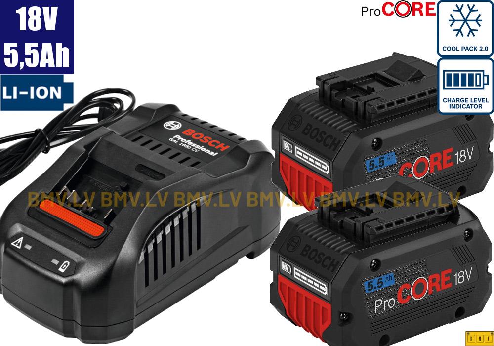 Lādēšanas komplekts Bosch Starter-Set 2 x ProCORE18V 5.5Ah + GAL 1880 CV