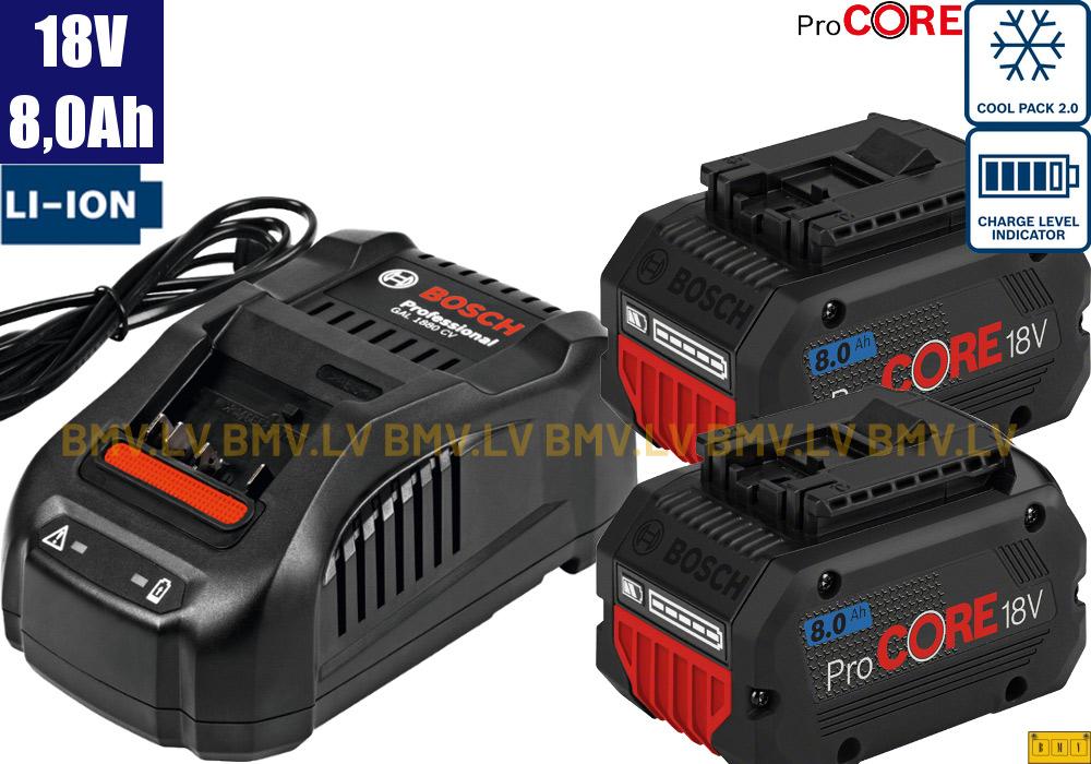 Lādēšanas komplekts Bosch Starter-Set 2 x ProCORE18V 8.0Ah + GAL 1880 CV