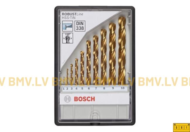 Urbju komplekts metālam Bosch HSS-Tin 1-10mm (10gab) Robust Line