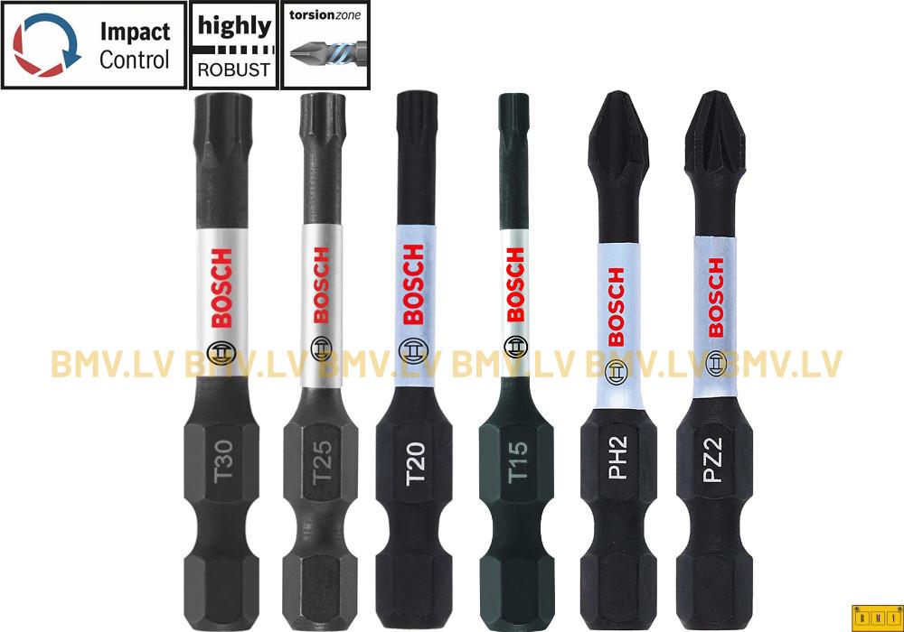 6-daļīgs komplekts skrūvēšanai Bosch Impact Control PH/PZ/Torx 50mm