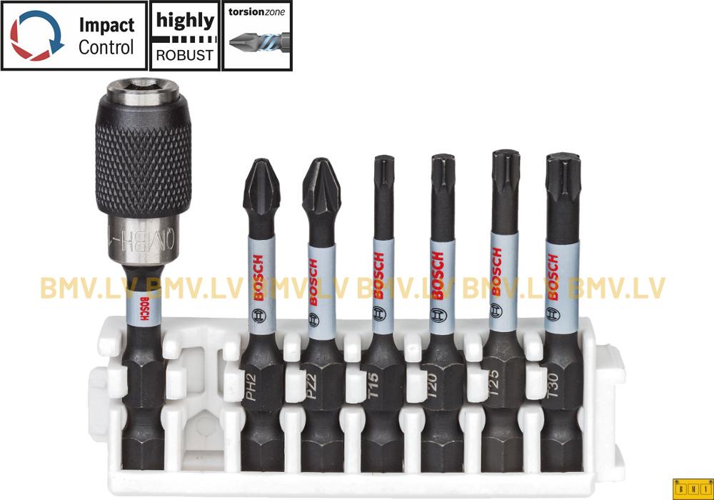 7-daļīgs komplekts skrūvēšanai Bosch Impact Control PH/PZ/Torx Quick Release turētājs