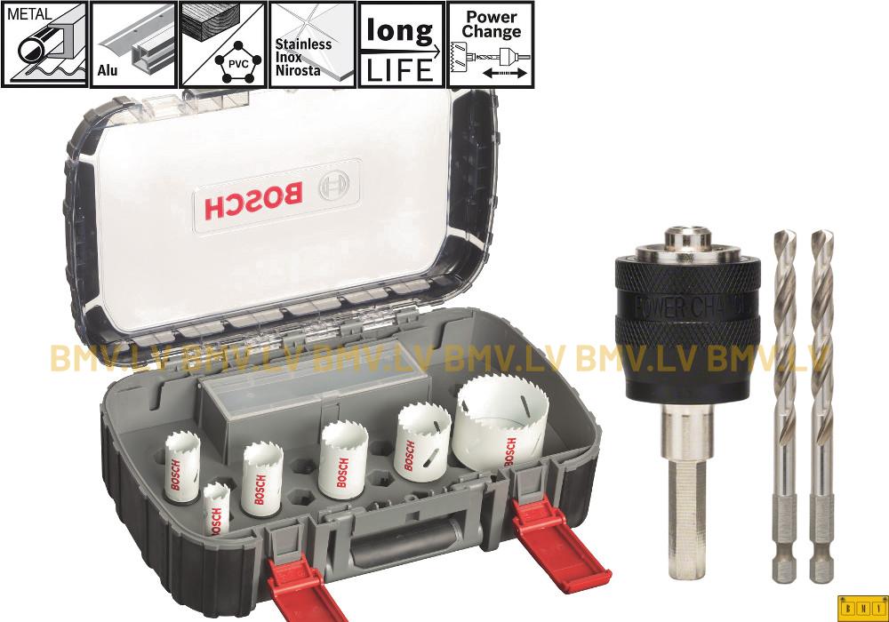 Bosch Progressor Bi-Metall-HSS kroņurbju komplekts 22, 29, 35, 44, 51, 64 mm + adapteris un 2 centrurbji