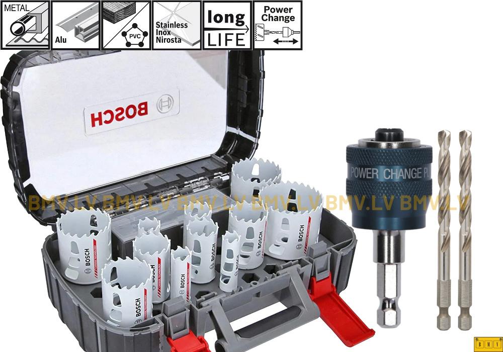 Bosch Progressor Bi-Metall-HSS kroņurbju komplekts 20, 22, 25, 32, 35, 40, 44, 51, 60, 68, 76 mm + adapteris un 2 centrurbji