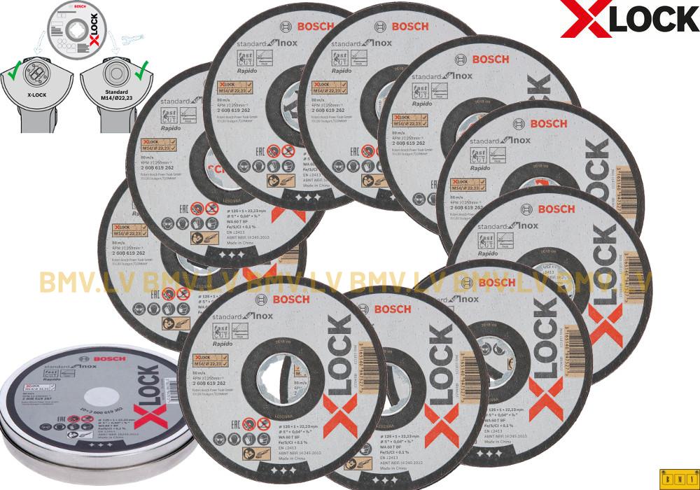 10 griezējripas metālam Bosch X-Lock standard for Inox 125x22.2mm WA60T 1.0mm