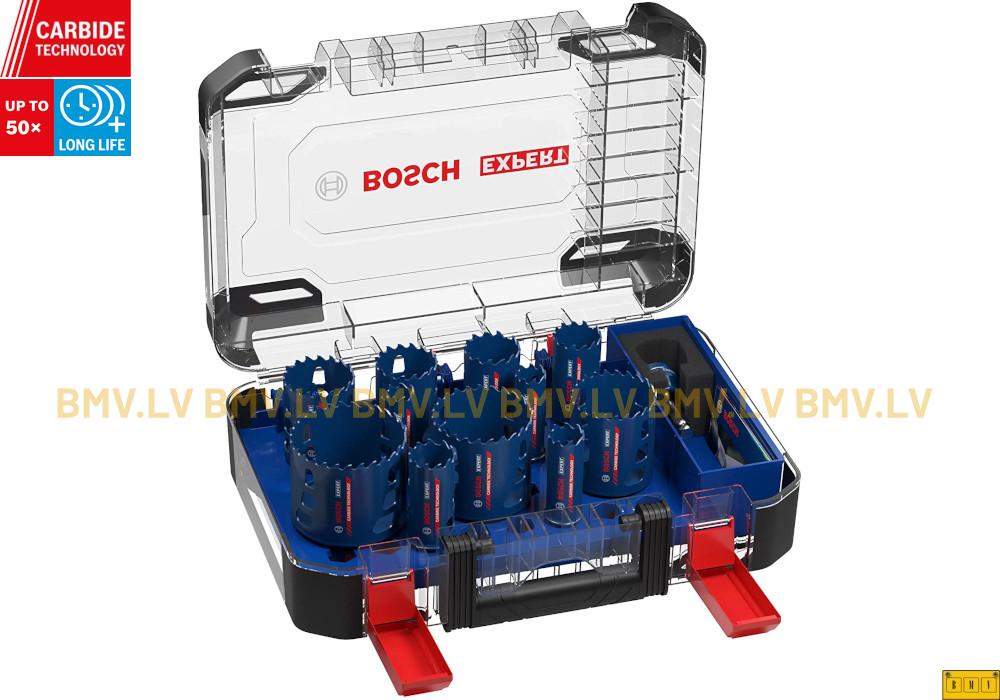 Bosch Expert Tough Material Carbide kroņurbju komplekts 20, 22, 25, 32, 35, 40, 44, 51, 60, 68, 76 mm + adapteris un 2 centrurbji