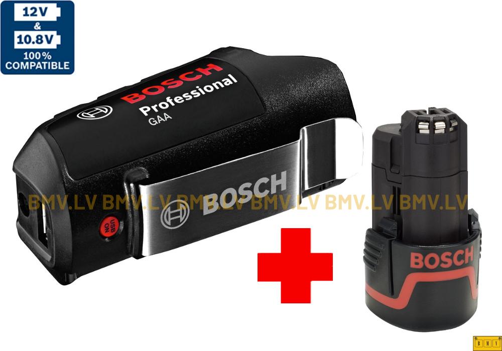 Akumulatoru adapteris 10,8-12V uz 1xUSB Bosch GAA 12V + GBA 12 V 2,0Ah