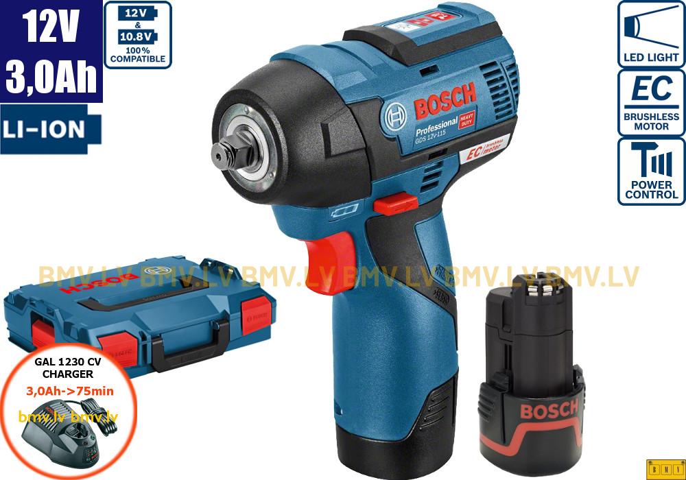 Impulsa skrūvgriezis 3/8" Bosch GDS 12V-115 (2x3,0Ah, GAL 12V-40, L-Boxx)