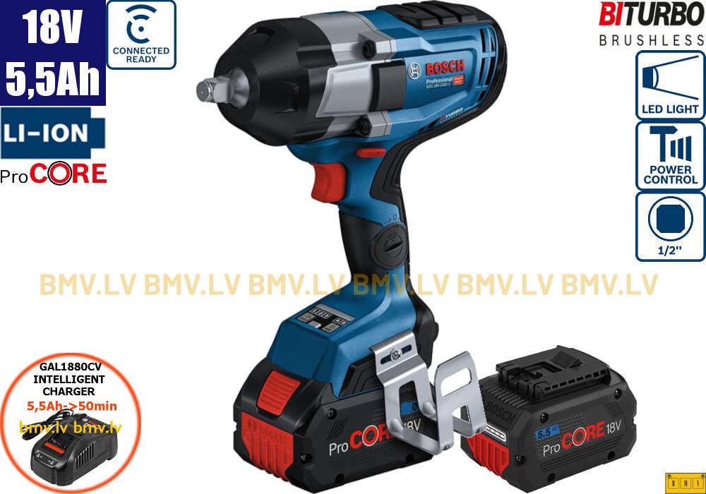 Impulsa uzgriežņatslēga Bosch GDS 18V-1000 C (2x5,5Ah (Procore), GAL 1880 CV, L-Boxx)