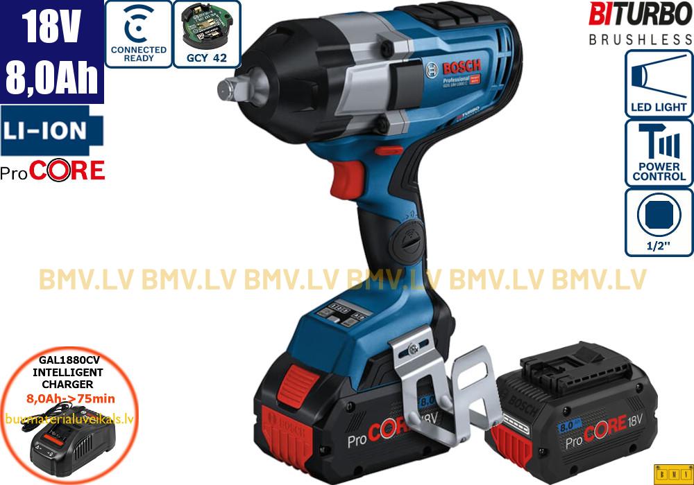 Impulsa uzgriežņatslēga Bosch GDS 18V-1000 C (2x8,0Ah (Procore), GAL 1880 CV, L-Boxx, GCY)