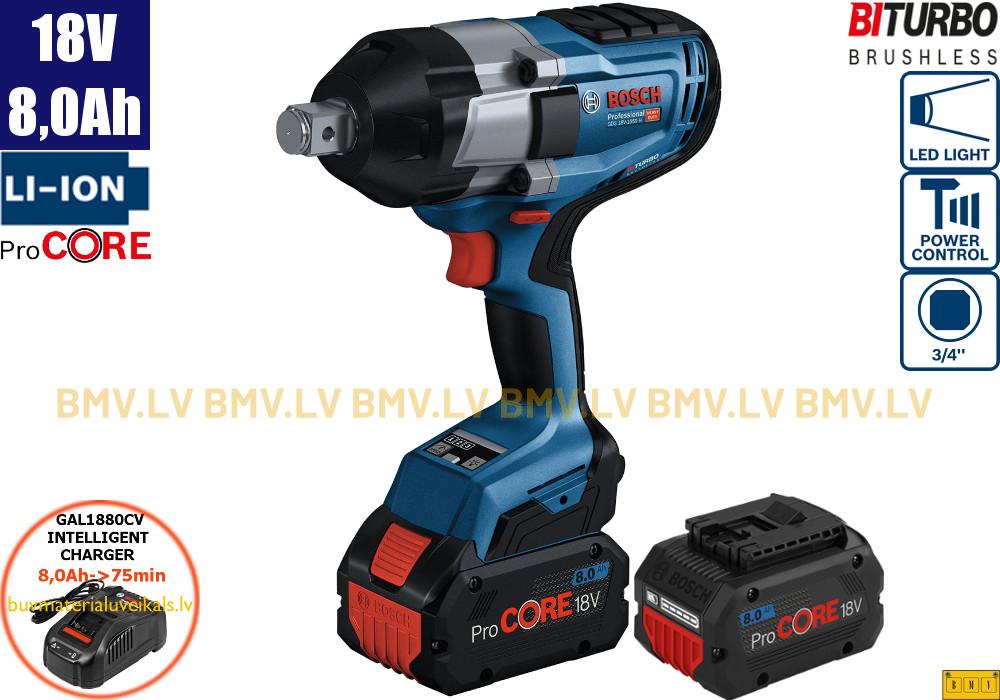 Impulsa uzgriežņatslēga Bosch GDS 18V-1050 H (2x8,0Ah (Procore), GAL 1880 CV, L-Boxx)