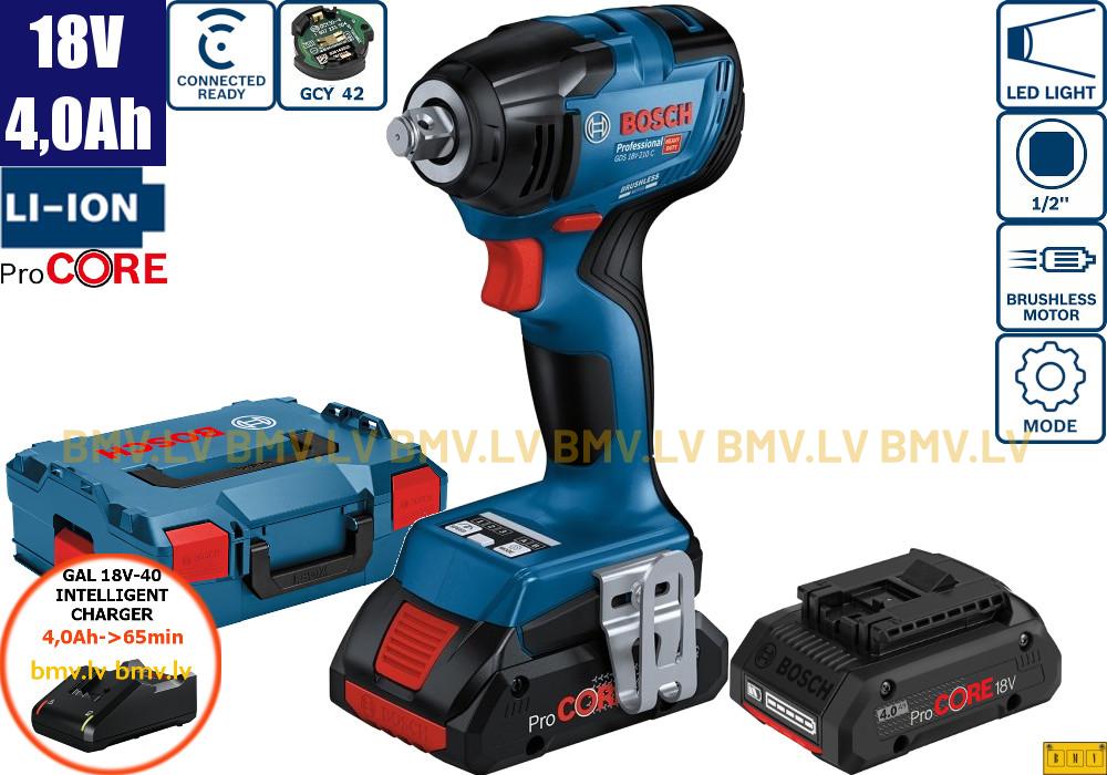 Impulsa uzgriežņatslēga Bosch GDS 18V-210 C (2x4,0Ah (Procore), GAL 18V-40, L-Boxx, GCY)