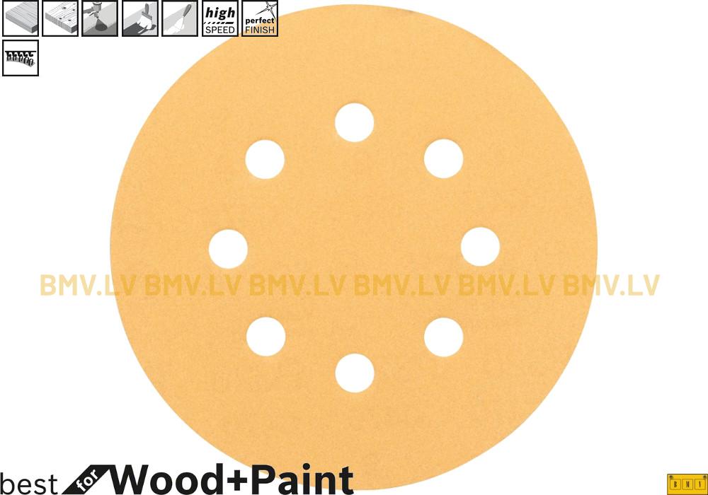 Slīppapīrs ekscentra slīpmašīnām best for Wood+Paint D125mm grauds P320 (5gab)