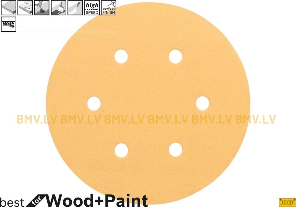Slīppapīrs ekscentra slīpmašīnām best for Wood+Paint D150mm grauds P120 (5gab)