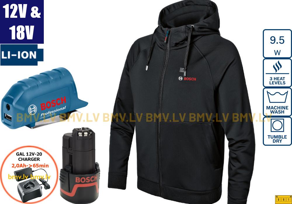 Apsildāma jaka ar kapuci Bosch GHH 12+18V XA (GAA 12, GBA 12V 2,0Ah, GAL 12V-20) (S-3XL)