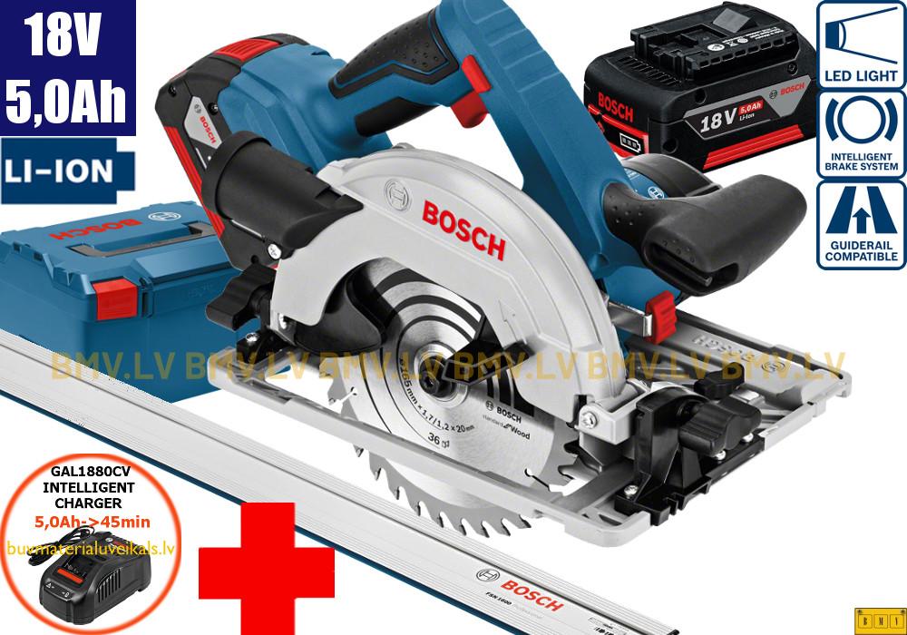 Rokas ripzāģis Bosch GKS 18V-57 G (2x5,0Ah, GAL 1880 CV, L-Boxx) + FSN 1400