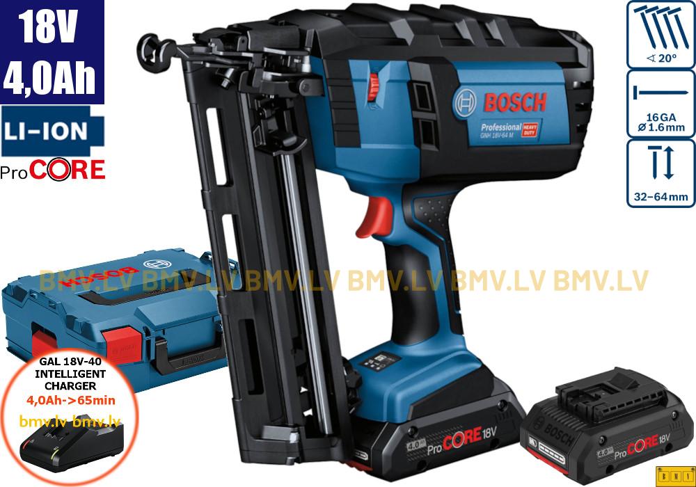 Naglu pistole Bosch GNH 18V-64 M (2x4,0Ah, GAL 18V-40, L-Boxx)