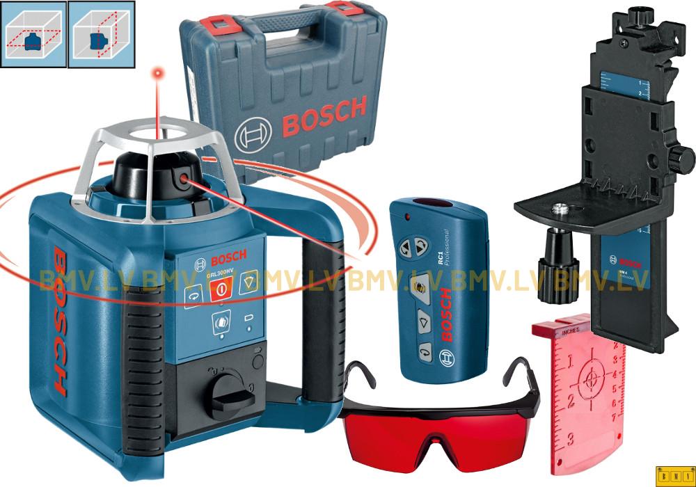 Rotējošais lāzers Bosch GRL 300 HV (koferis, pults RC 1, statīvs WM 4)