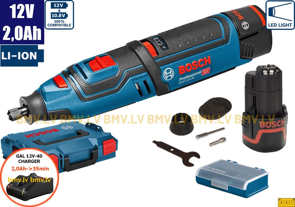 Taisnā slīpmašīna Bosch GRO 12V-35 (2x2,0Ah)