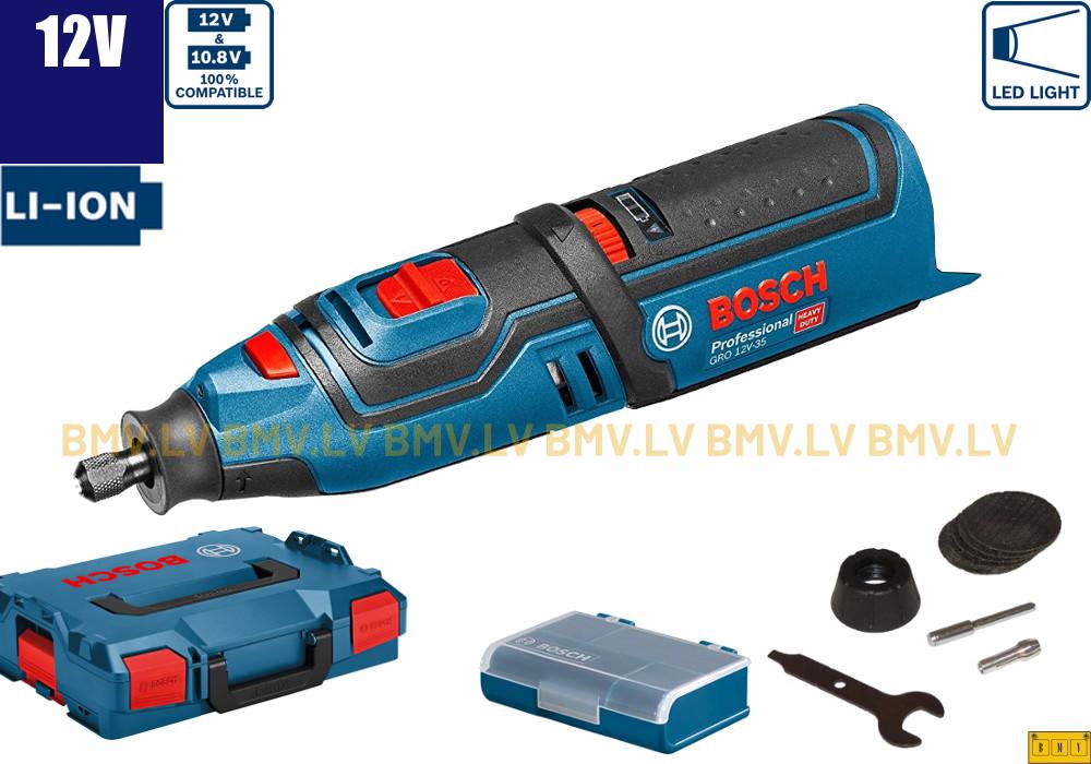 Taisnā slīpmašīna Bosch GRO 12V-35 (BEZ akku) L-Boxx