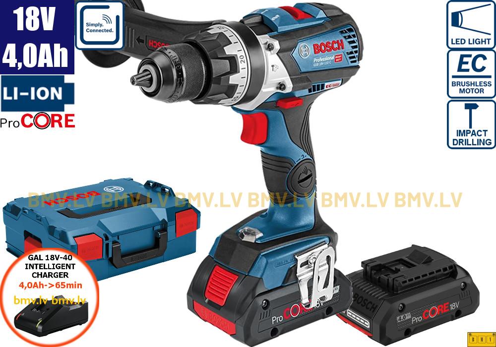 Triecienurbjmašīna/Skrūvgriezis Bosch GSB 18V-110 C (2x4,0Ah (Procore), GAL 18V-40, L-Boxx)