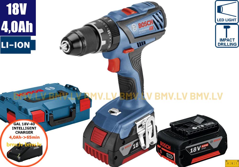 Triecienurbjmašīna/Skrūvgriezis Bosch GSB 18V-28 (2x4,0Ah, GAL 18V-40, L-Boxx)