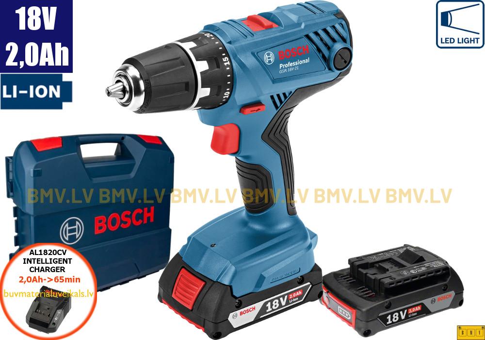 Urbjmašīna/Skrūvgriezis Bosch GSR 18V-21 (2x2,0Ah, GAL 18V-20, L-Case)