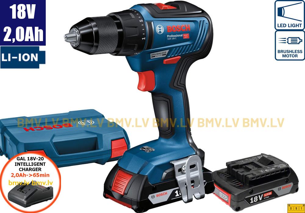 Urbjmašīna/Skrūvgriezis Bosch GSR 18V-50 (2x2,0Ah, GAL 18V-20, L-Case)