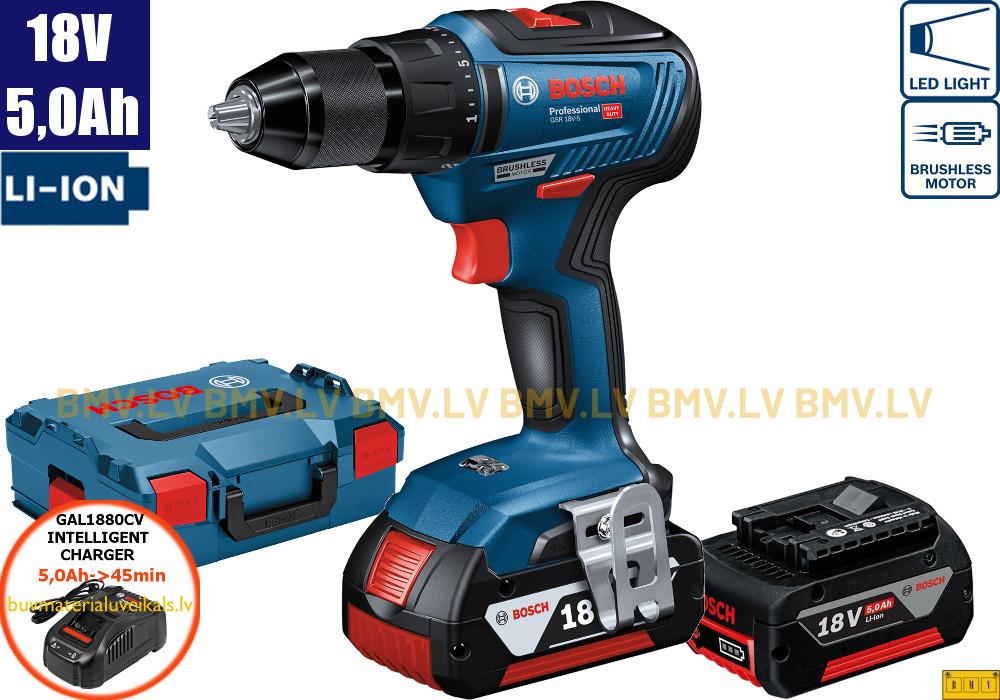 Urbjmašīna/Skrūvgriezis Bosch GSR 18V-55 (2x5,0Ah, GAL 18V-40, L-Boxx)