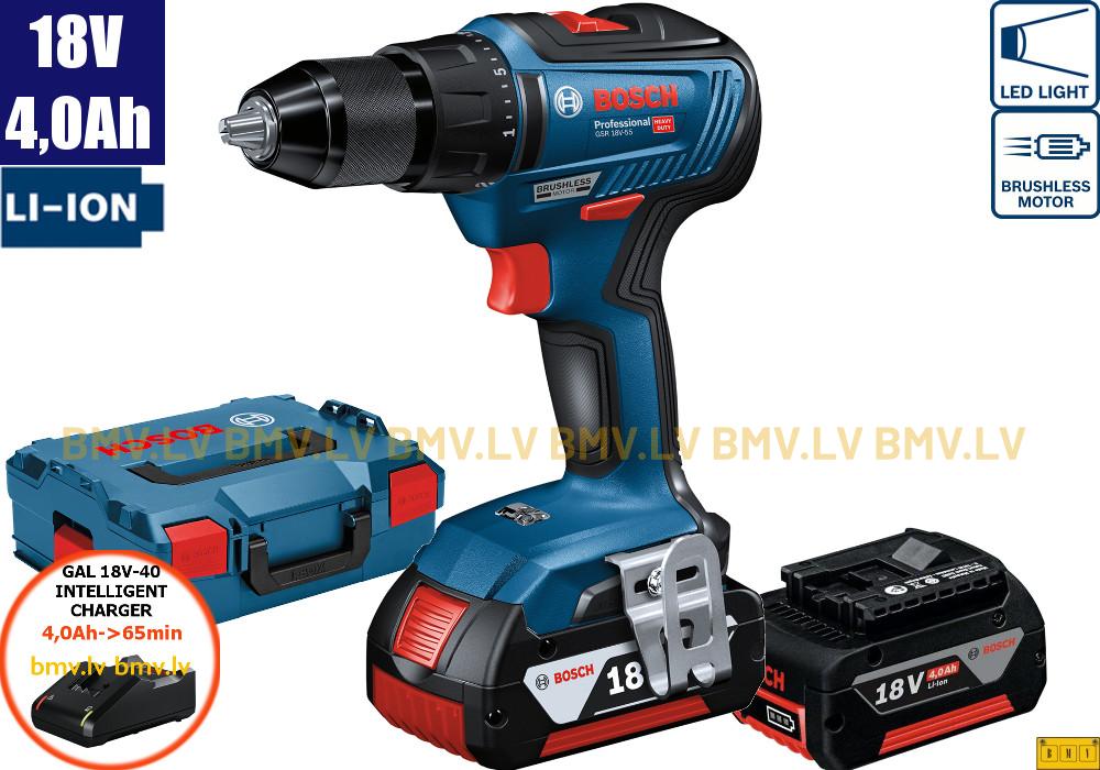 Urbjmašīna/Skrūvgriezis Bosch GSR 18V-55 (2x4,0Ah, GAL 18V-40, L-Boxx)