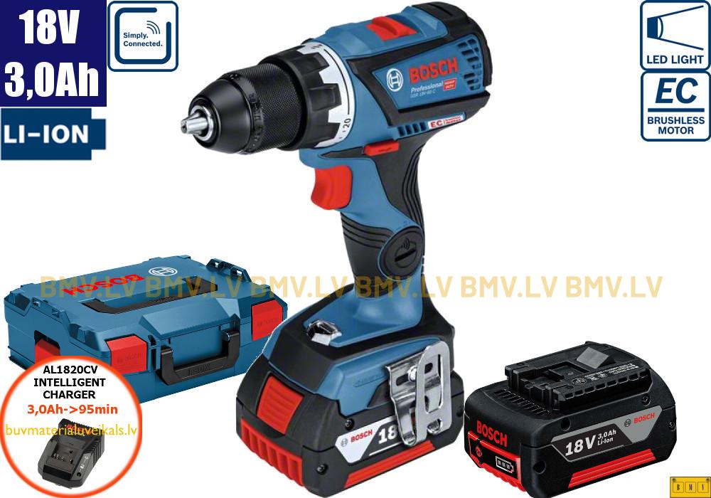 Urbjmašīna/Skrūvgriezis Bosch GSR 18V-60 C (2x3,0Ah, GAL 18V-40, Case)