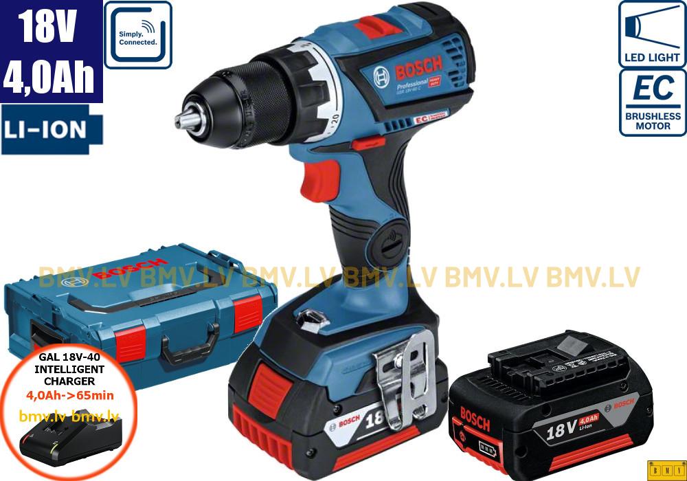 Urbjmašīna/Skrūvgriezis Bosch GSR 18V-60 C (2x4,0Ah, GAL 18V-40, L-Boxx)