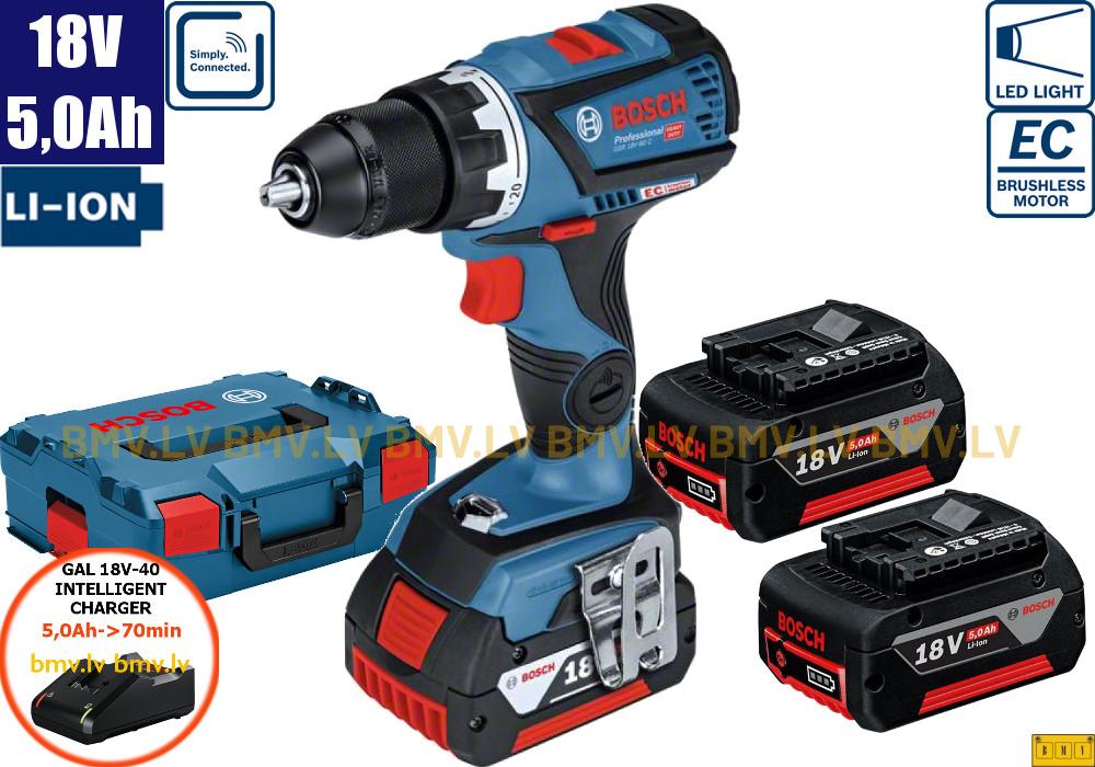 Urbjmašīna/Skrūvgriezis Bosch GSR 18V-60 C (3x5,0Ah, GAL 18V-40, L-Boxx)