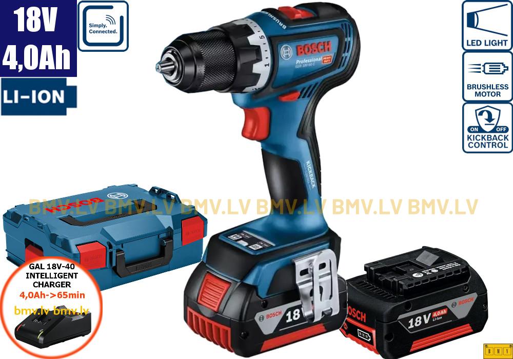 Urbjmašīna/Skrūvgriezis Bosch GSR 18V-90 C (2x4,0Ah, GAL 18V-40, L-Boxx)