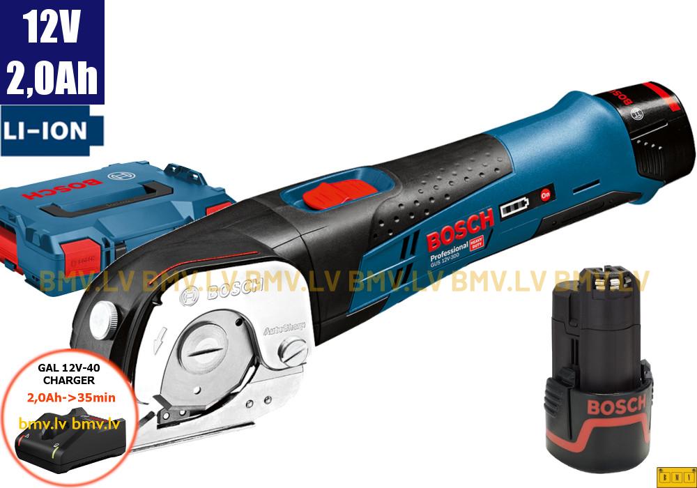 Universālās šķēres Bosch GUS 12V-300 12V (2x2,0Ah, GAL 12V-40, L-Boxx)