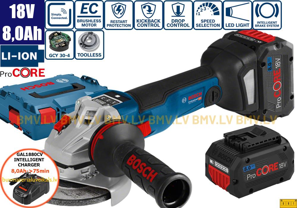 Leņķa slīpmašīna Bosch GWS 18V-10 SC (2x8,0Ah, GAL 1880 CV, L-Boxx, GCY)