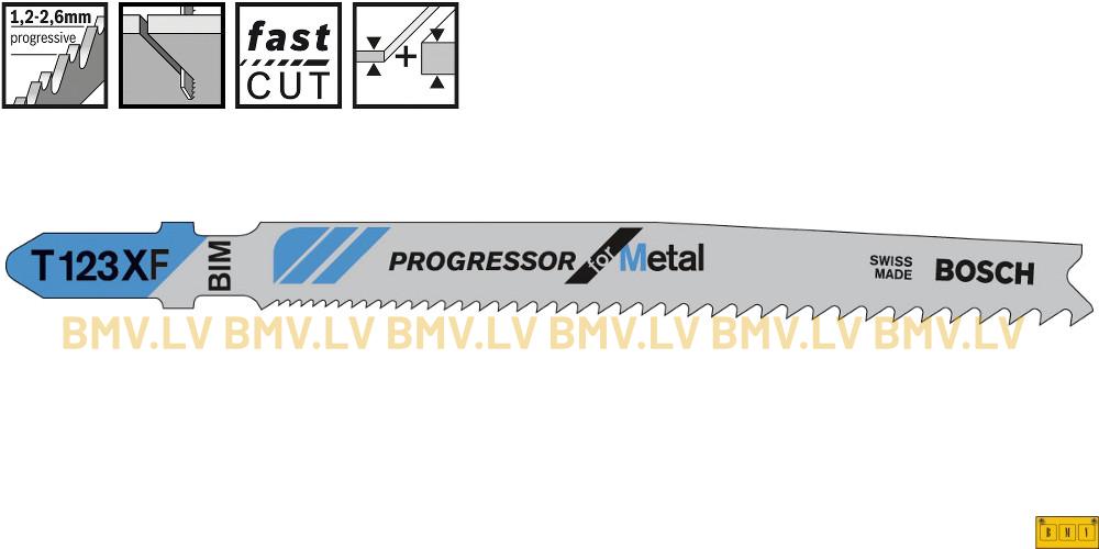 Figūrzāģa asmenis metālam Bosch progressor for Metal T123X (3gab)