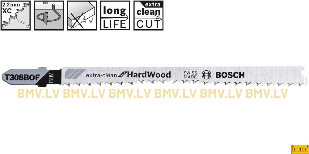 Figūrzāģa asmenis kokam Bosch extra-clean for HardWood T308BOF (5gab)