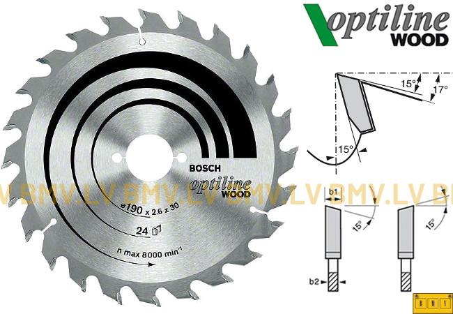 Zāģripa Bosch Optiline Wood 190x30mm 24z