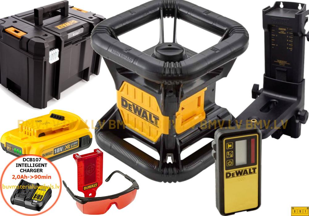 Rotējošais lāzers DeWalt DCE074D1R (koferis, uztvērējs, statīvs, 1x2,0Ah, lādētājs)