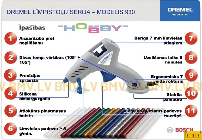 Līmes pistole Dremel 930 Hobby (7mm 105/165gr.)