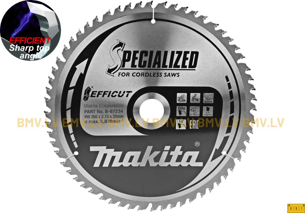 Zāģripa Makita B-67234 260x30mm 60z Specialized for cordless saws EFFICUT