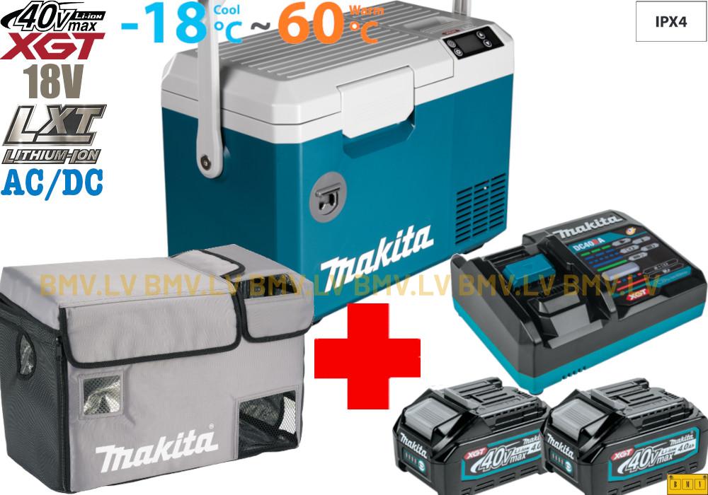 Akumulatora ledusskapis ar sildīšanas funkciju 7L Makita CW003GZ + lādēšanas komplekts 191J97-1 + aizsargpārvalks CE00000003