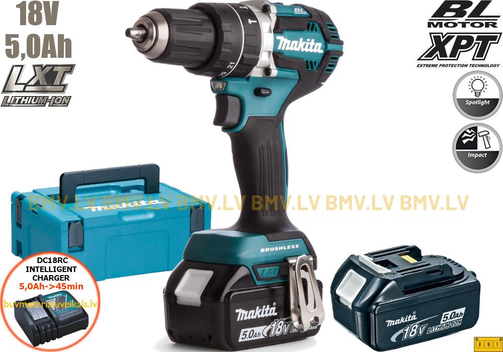 Triecienurbjmašīna/Skrūvgriezis Makita DHP484RTJ 18V (2x5.0Ah)