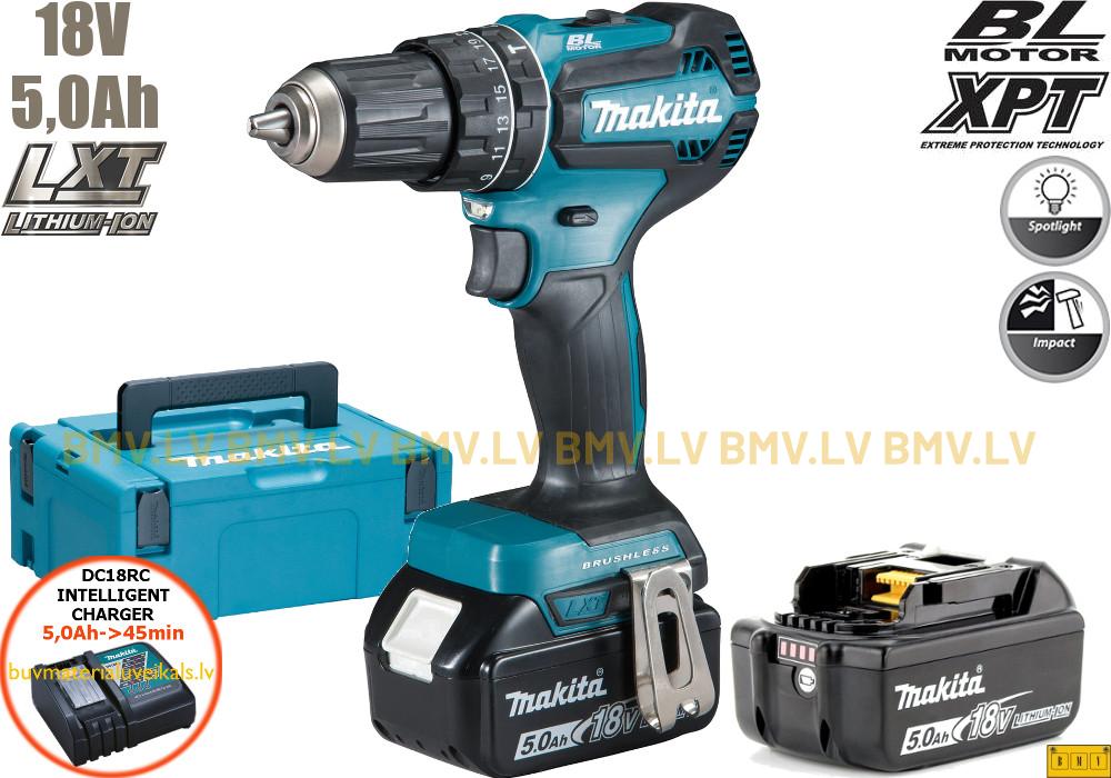 Triecienurbjmašīna/Skrūvgriezis Makita DHP485RTJ 18V (2x5.0Ah)