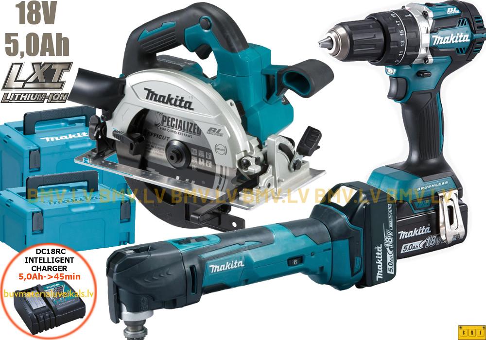 Komplekts Makita DLX3138TJ DDF484 + DHS660 + DTM51 18V (2x5.0Ah)