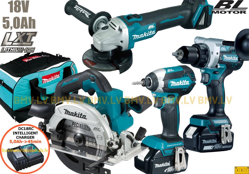 Komplekts Makita DLX4156TX1 DDF486 + DTD153 + DGA504 + DHS660 18V (2x5,0Ah)